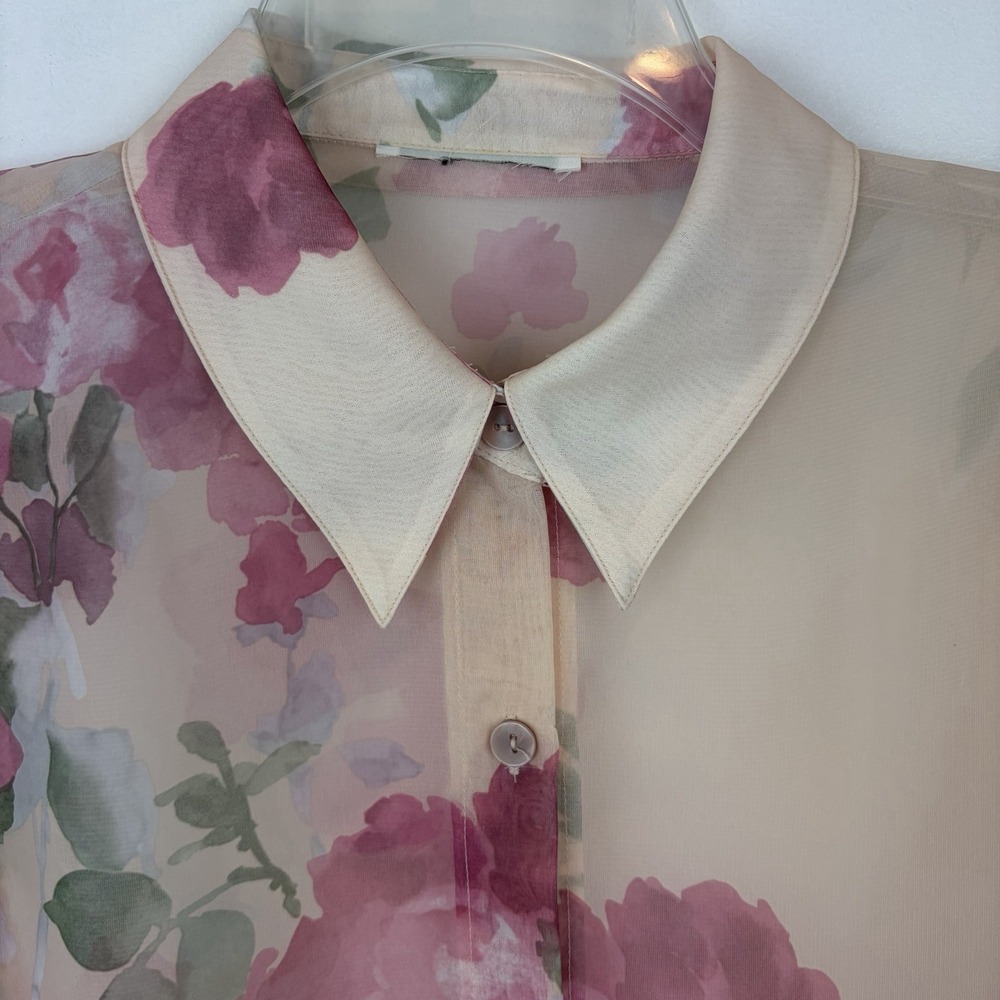 Vintage Sheer Floral Top Womens Large Boho Chiffon Flowy Romantic Career Read - Picture 5 of 10